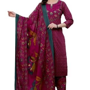 Pistaa's Women’s Elegant Pure Cotton Floral Printed Kurta Pant with Dupatta Set